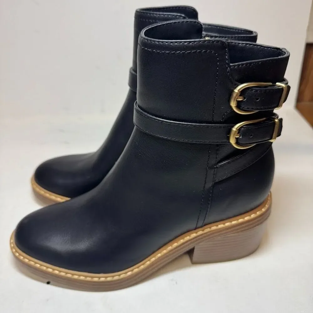 Marc Fisher Womens 8 M Black Leather Marieta Buckle Ankle Booties DISPLAY QY9